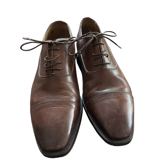 SANTONI Italy | Darian Brown Leather Lace Up Plain Cap Toe Oxfords | Men's 8 1/2 - Picture 2 of 8
